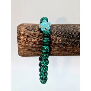 Malachite Carved Sea Turtle Beaded Stretch Bracelet